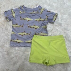 kate quinn Shark Print Rashguard Swim Set Lime Green size 12-18